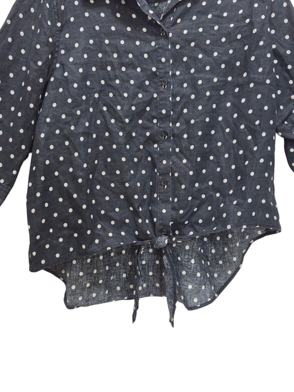Chico's 3 XL Black White Polka Dot 100% Linen Tie Front 3/4 Sleeve Shirt - Picture 5 of 7